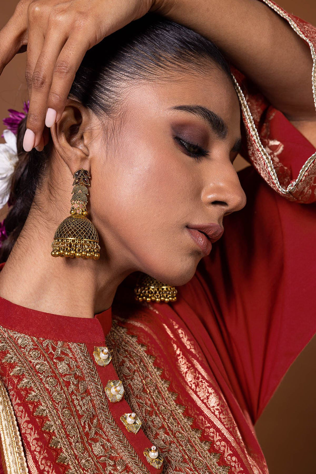 Shop Pakistani Salwar Kameez Suit in Rusty Red Premium Jacquard