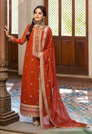 Shop Traditional Pakistani Kameez Salwar Suit in Embroidered Rusty Color