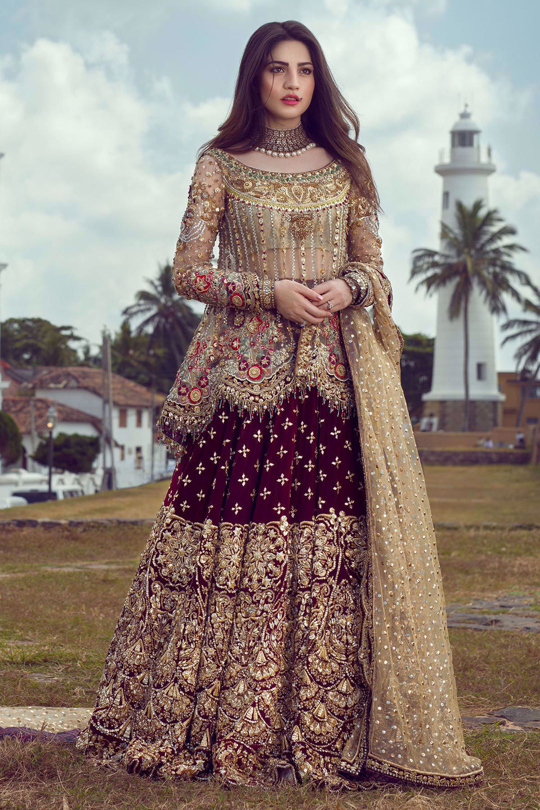 Short Peplum Lehnga in Maroon Color
