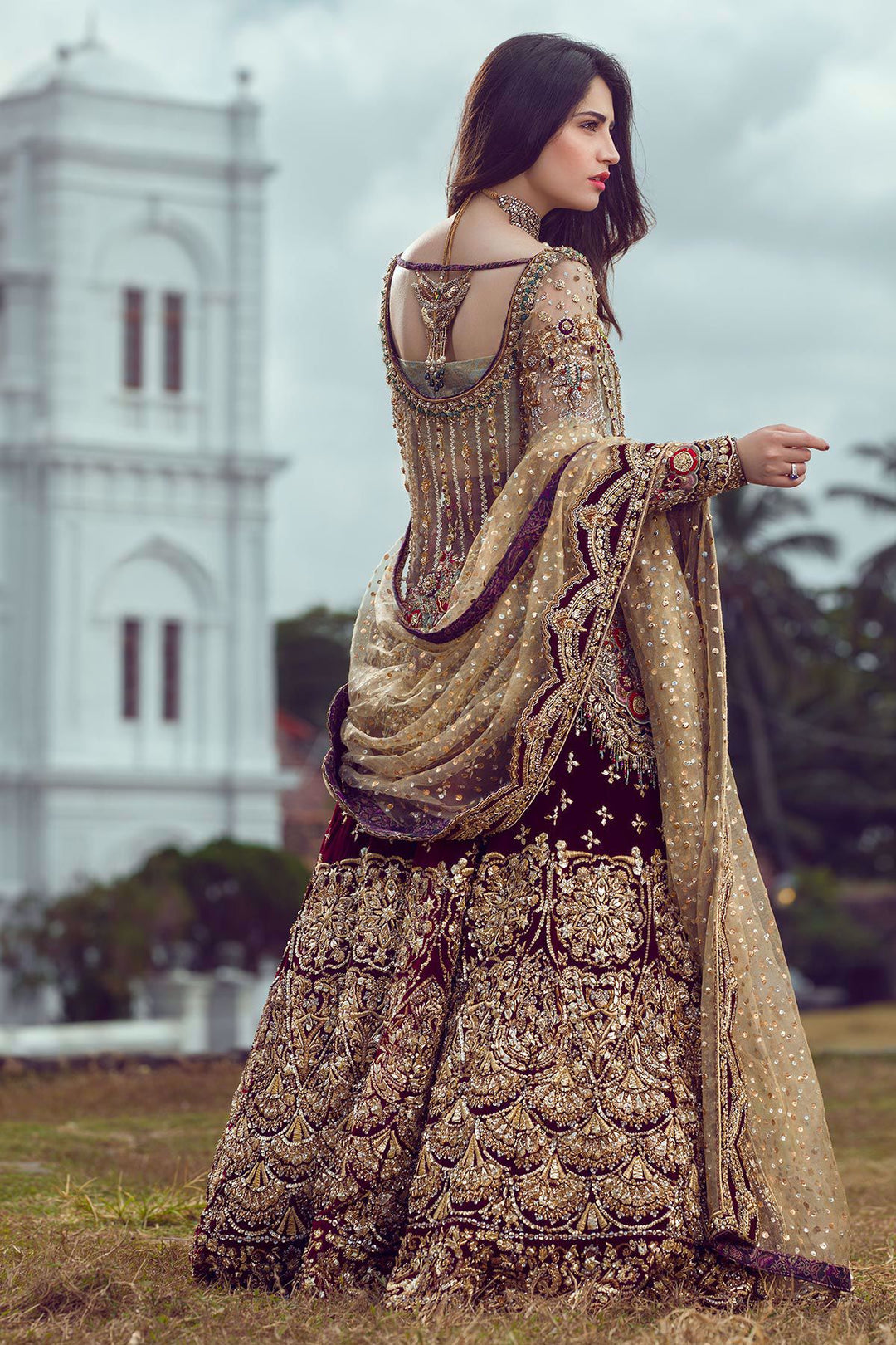 Short Peplum Lehnga in Maroon Color Backside Look