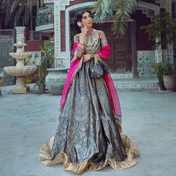 Silk Jamawar Long Frock for Wedding Party
