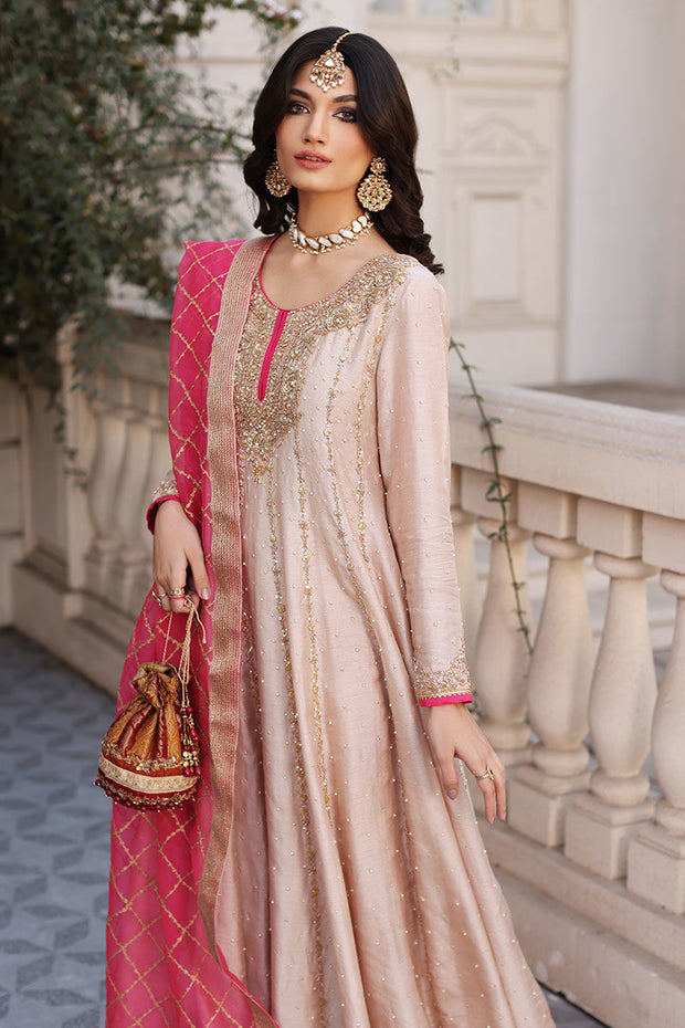 Silk Net Baby Pink Angrakha for Pakistani Wedding Dress