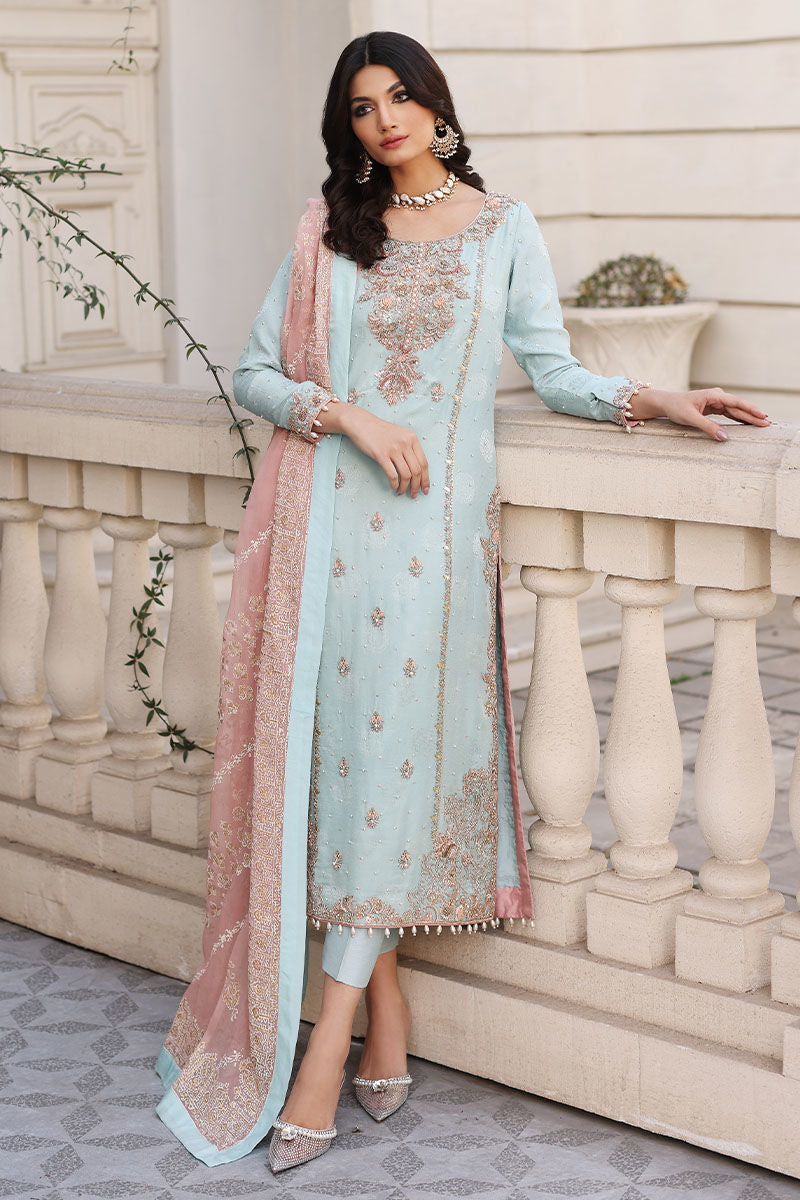 Silk Sky Blue Salwar Kameez Pakistani Wedding Dresses