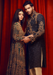 Designer raw silk bridal dress in lavish plum color # B3338