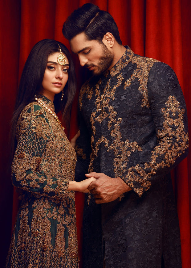 Designer raw silk bridal dress in lavish plum color # B3338