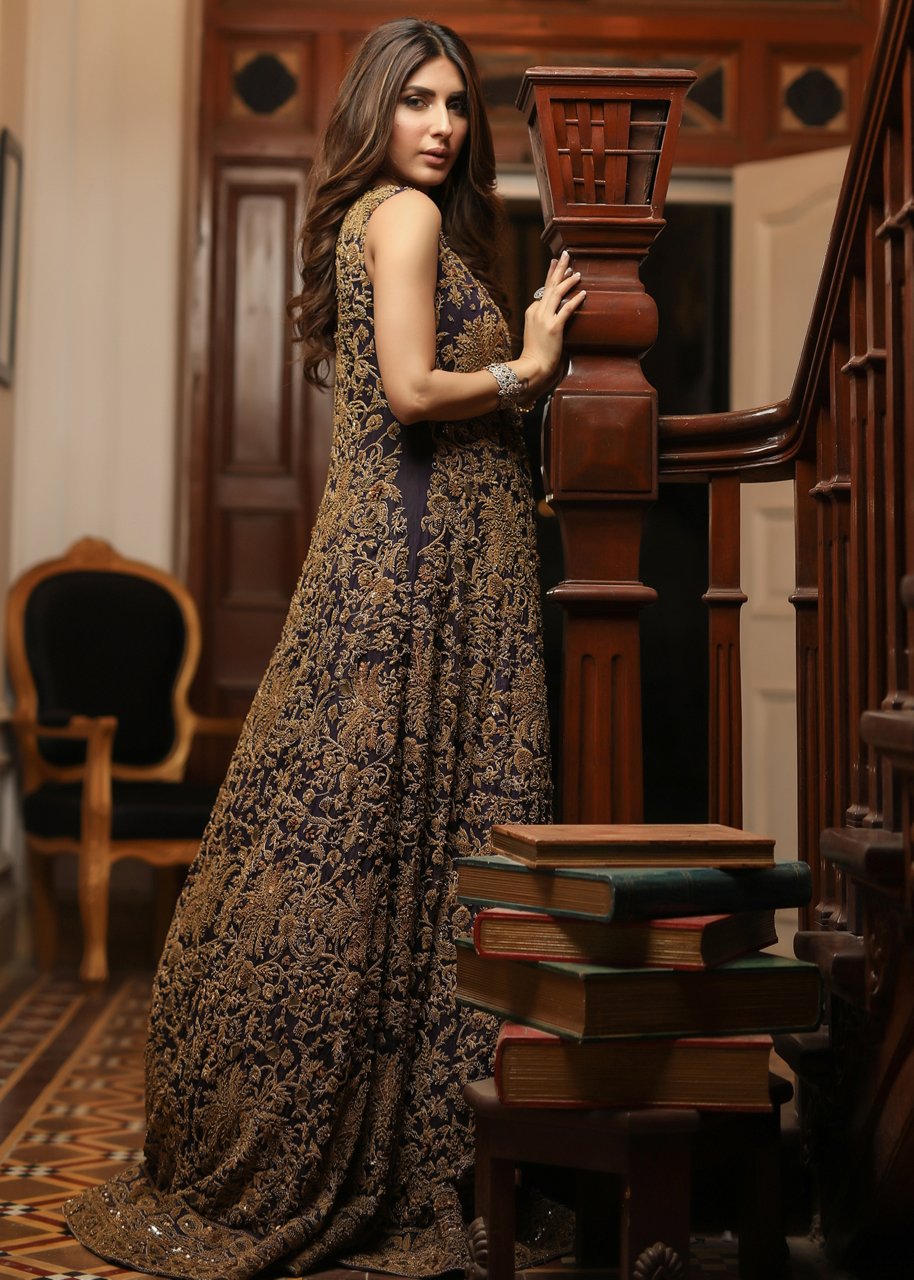 Beautiful embroidered gown style silk bridal maxi in multi color # B3339