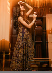 Beautiful embroidered gown style silk bridal maxi in multi color # B3339