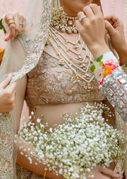 Latest silk embroidered skirt dress in rose gold color for wedding wear