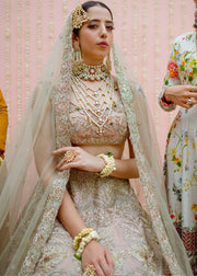 Latest silk embroidered skirt dress in rose gold color for wedding wear # B3413