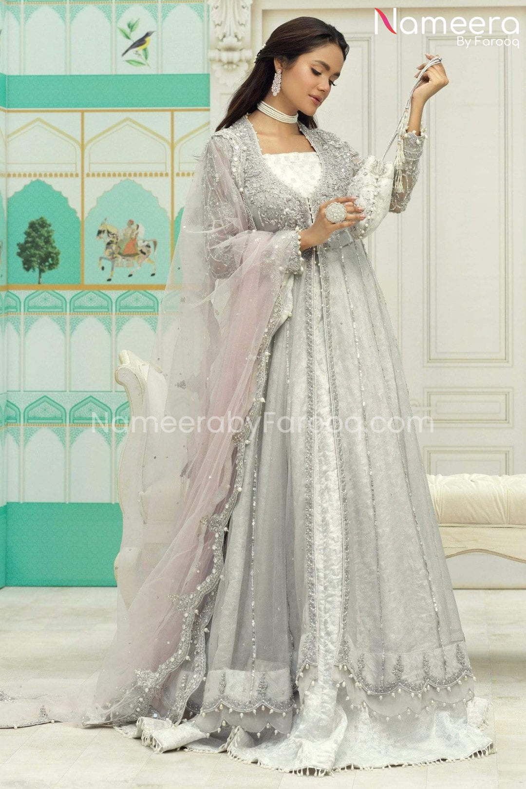 Silver Bridal Dress Pakistani