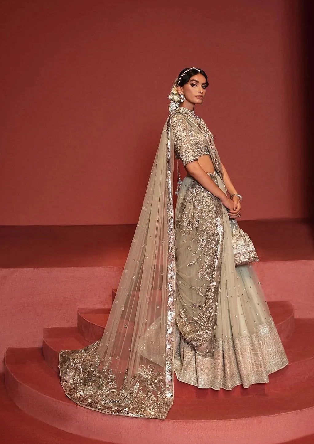 Stunning Silver Pakistani Bridal Lehenga Choli for Weddings
