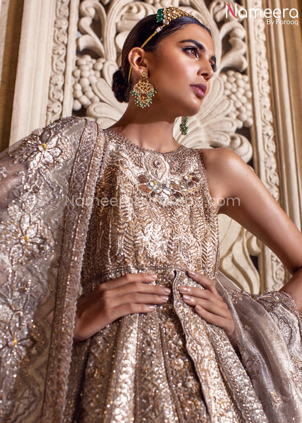 Silver Bridal Lehenga Pakistani for Wedding Online Neckline Embroidery