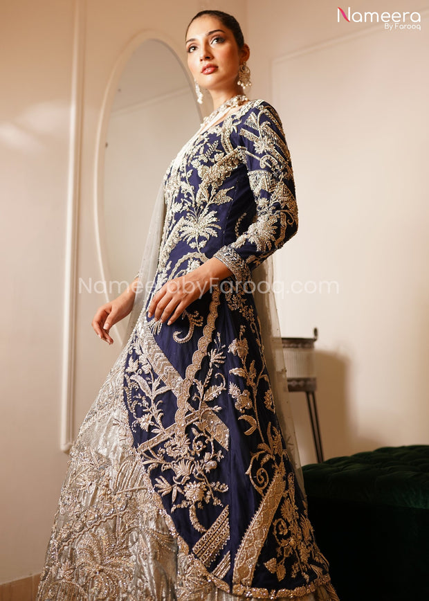 Silver Bridal Lehenga in Pakistan for Wedding Side Pose