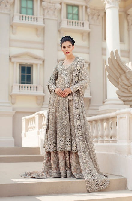 Silver Bridal Long Frock Lehenga for Wedding 