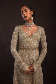 Silver Color Lehenga Gown for Pakistani Bridal Wear 2022