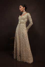 Silver Color Lehenga Gown for Pakistani Bridal Wear