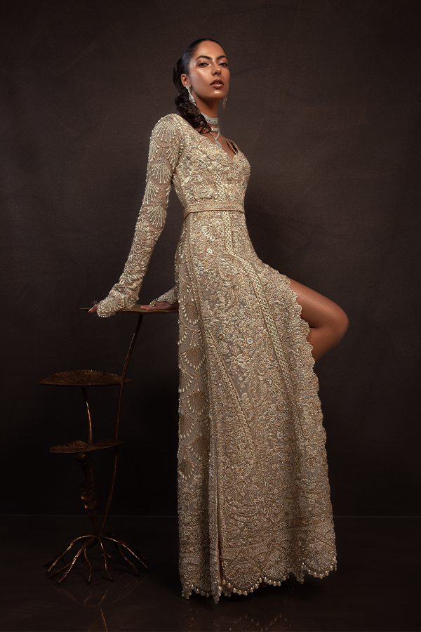 Silver Color Lehenga Gown for Pakistani Bridal