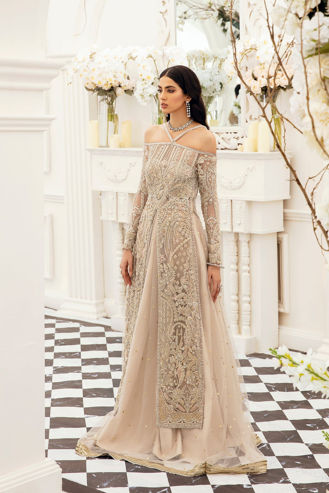 Silver Grey Bridal Lehenga Shirt for Indian Bridal Wear