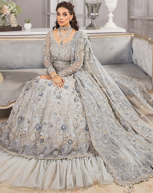Silver Grey Lehenga Gown for Pakistani Bridal 2023