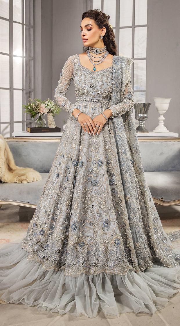 Pretty Silver  Bridal dress fashion Long sleeve bridal gown Pakistani bridal  dresses