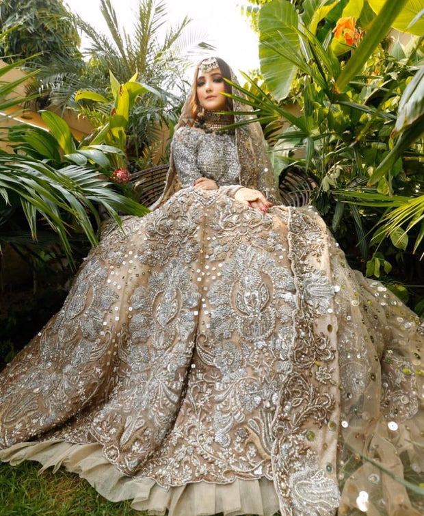 Silver Indian Bridal Gown Lehenga 