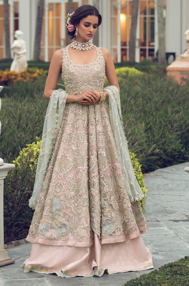 Designer Silver Long Gown Lehenga for Indian Bridal Wear