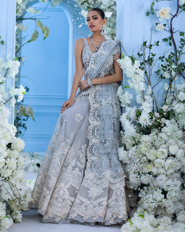 Silver Luxury Indian Bridal Lehenga Choli Dress 