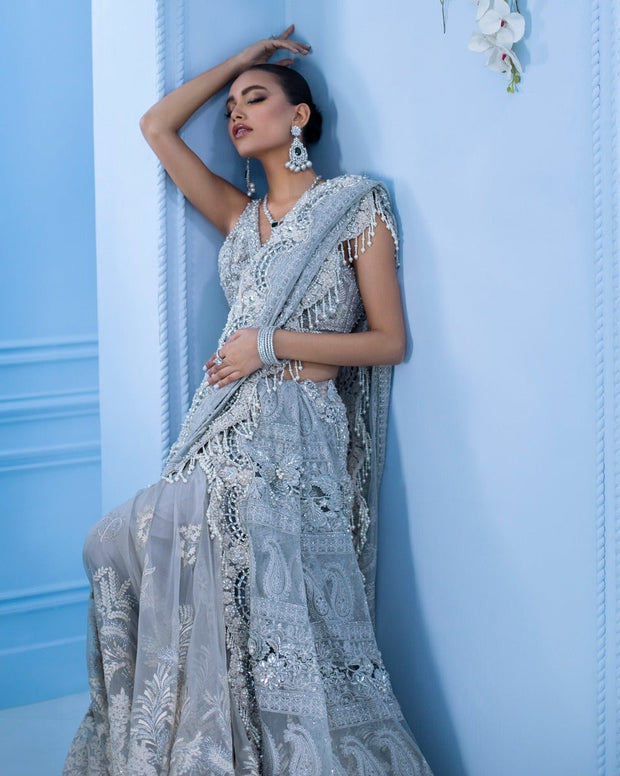 Silver Luxury Indian Bridal Lehenga Choli