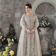 Silver Pakistani Bridal Dress in Gown Lehenga Style
