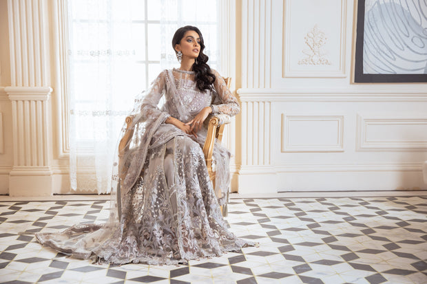 Silver Pishwas Dress with Delicate Embroidery Online