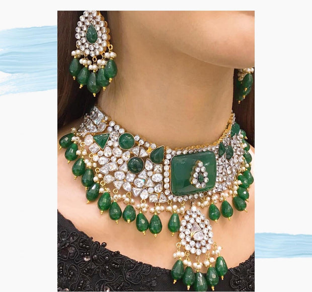 Silver Kundan Heavy Necklace with Stones