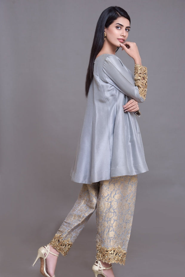 Simple Chiffon Suit for Party in Ice  Blue Color Side Pose