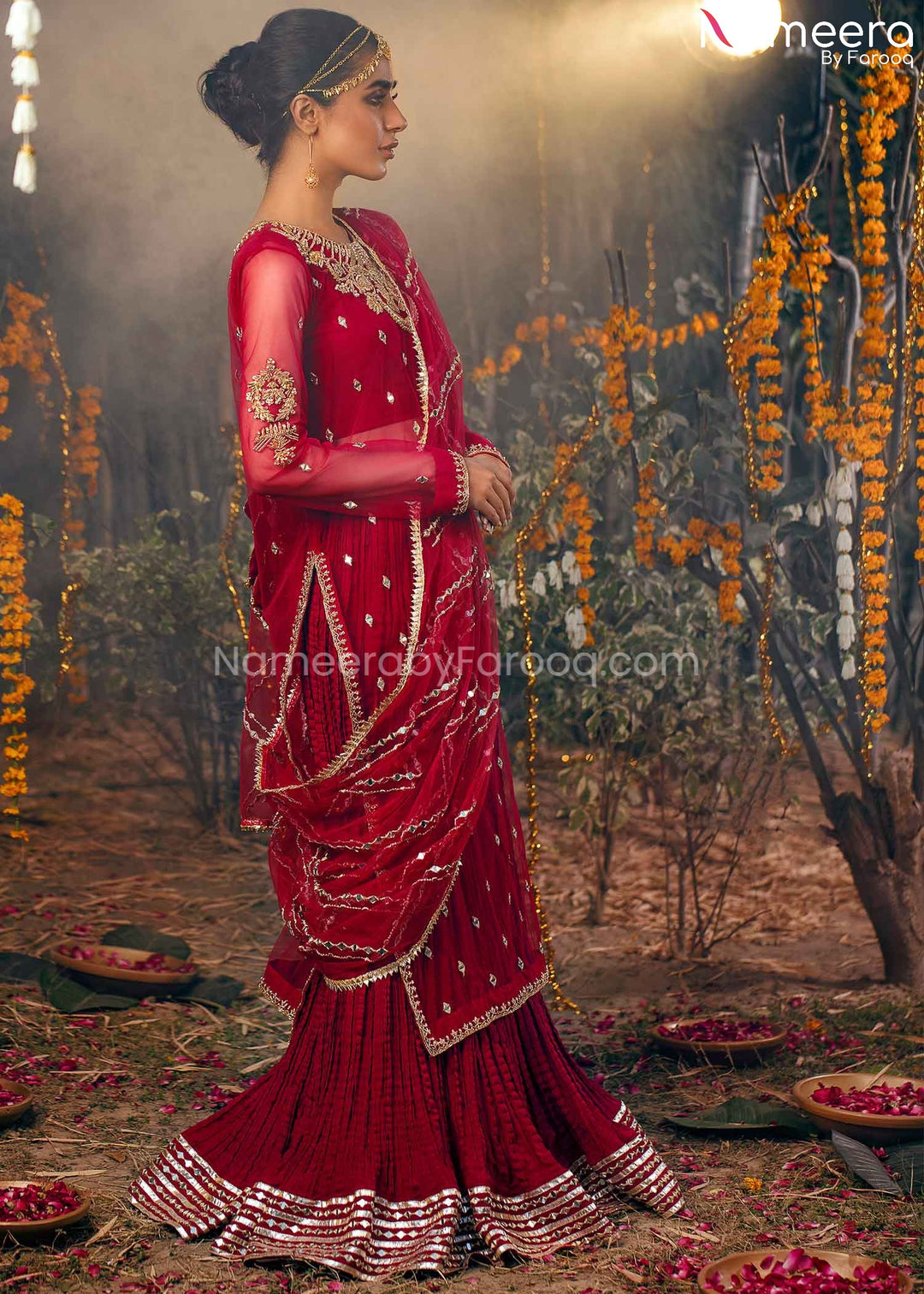 Pakistani Simple Mehndi Dresses for Bride 2021 Embroidery Long Shirt with Sharara