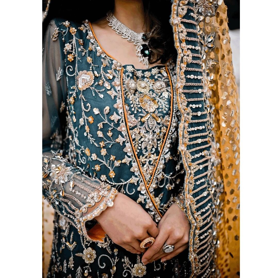 Simple Orange Lehenga with Green Kameez