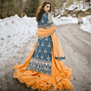 Simple Orange Lehenga with Green Kameez Bridal Dress Pakistani