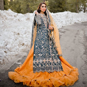 Simple Orange Lehenga with Green Kameez Dress Online