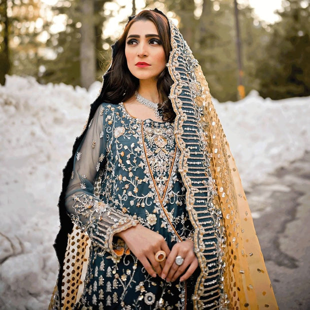 Simple Orange Lehenga with Green Kameez Dupatta Dress