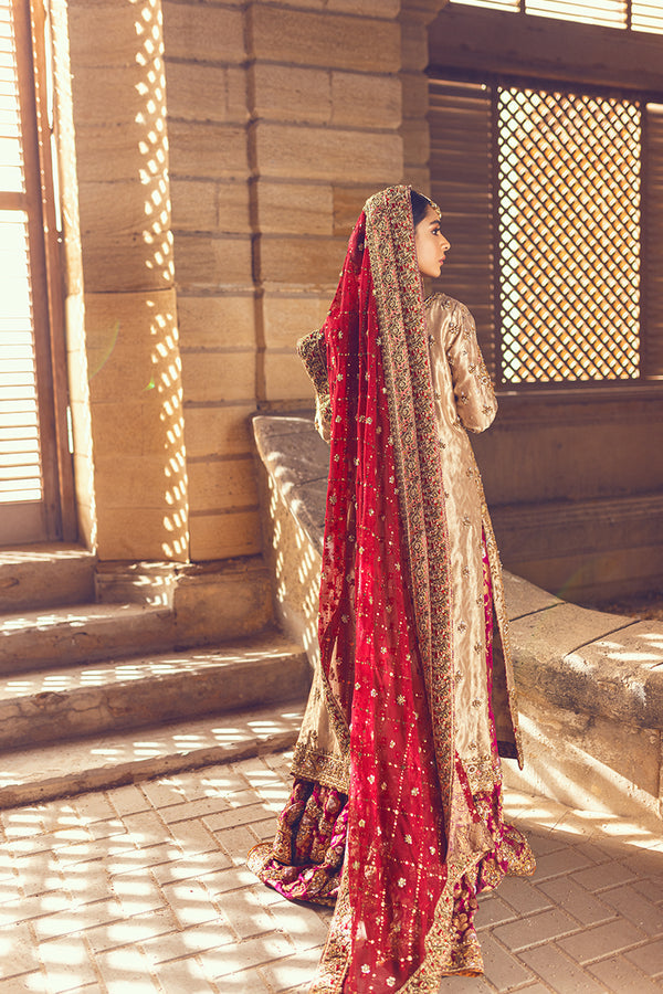Skin Golden Kameez Lehenga Pakistani