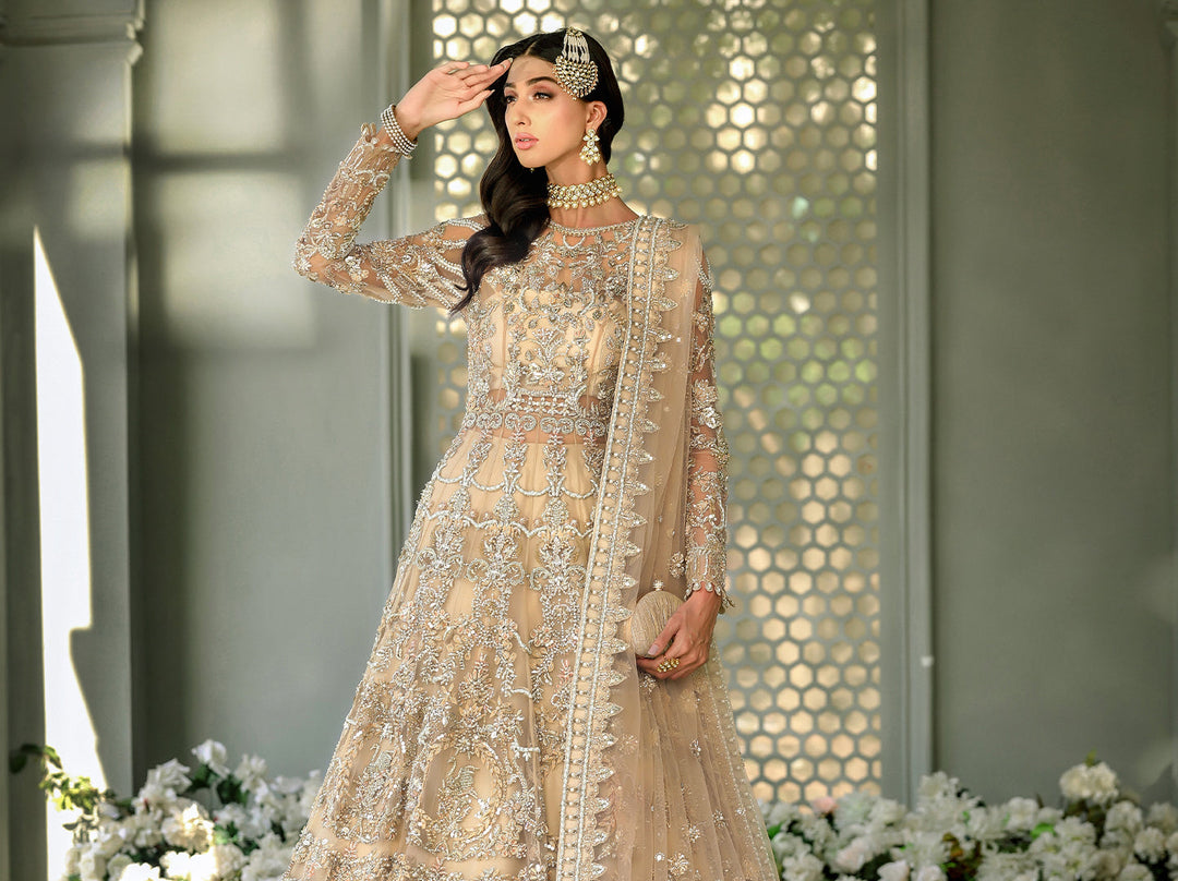 Skin Peach Lehenga Gown for Pakistani 