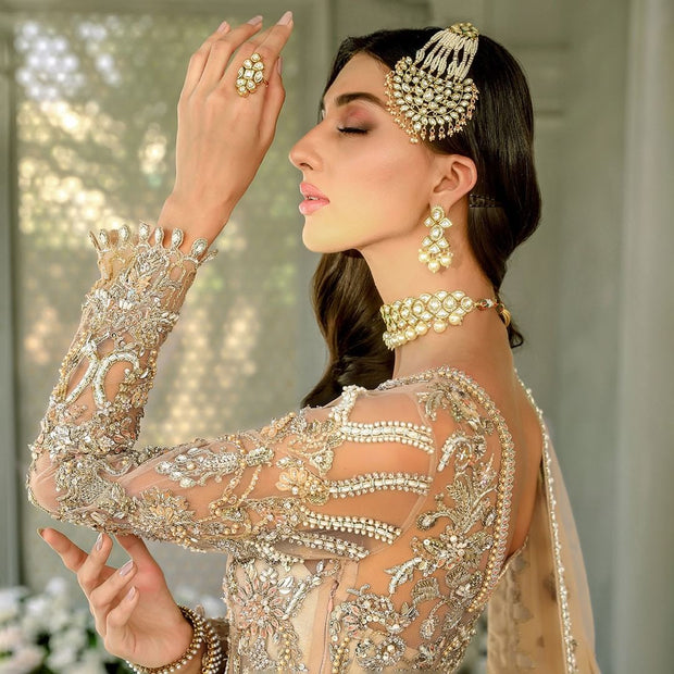 Skin Peach Lehenga Gown for Pakistani Bridal Dresses 2023