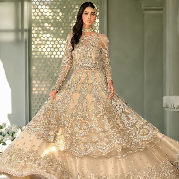 Skin Peach Lehenga Gown for Pakistani Bridal Dresses