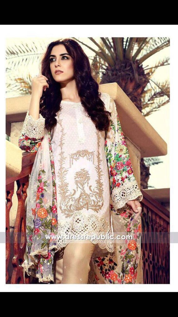 Skin Multi-Color Floral Design Net Dupatta Lawn Dress