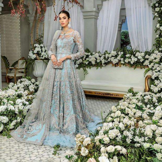 Sky Blue Gown Lehenga for Pakistani Wedding Dresses 2023
