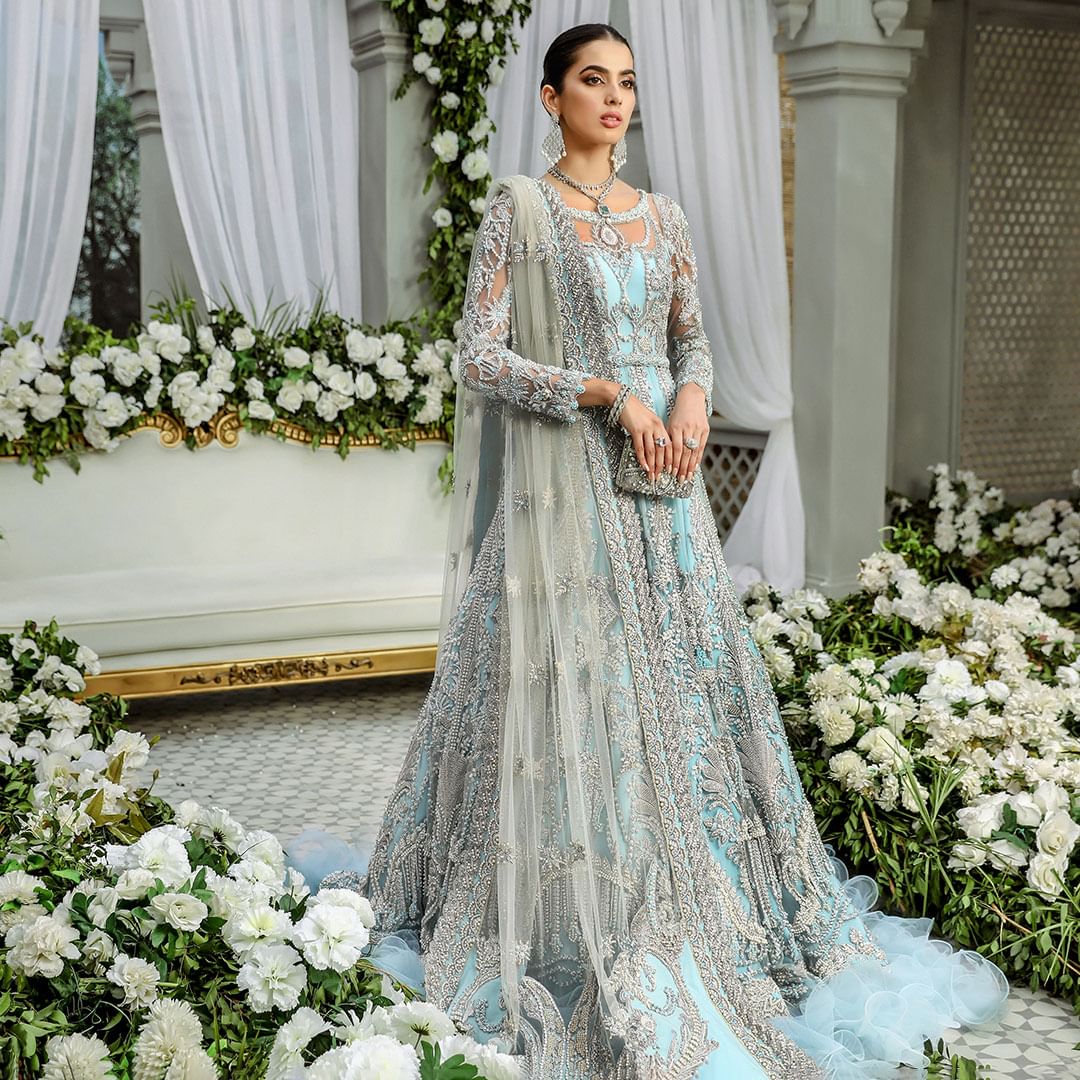 Sky Blue Gown Lehenga for Pakistani Wedding Dresses CUSTOM SIZE Sky Blue Gown Lehenga for Pakistani Wedding Dresses CUSTOM SIZE