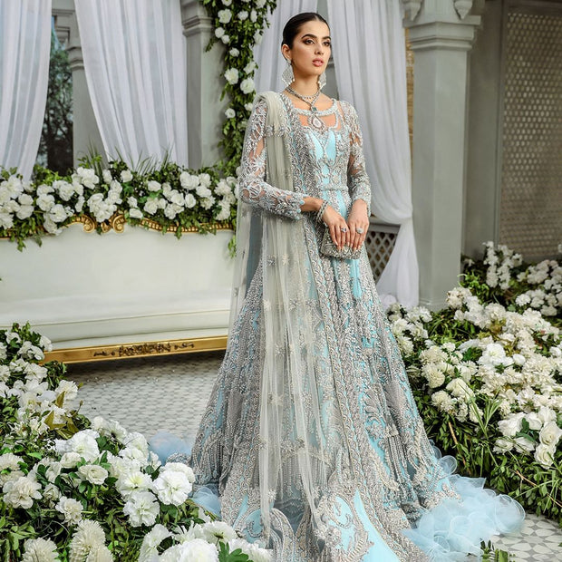 Sky Blue Gown Lehenga for Pakistani Wedding Dresses
