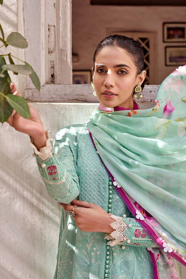 Sky Blue Kameez with Trousers and Dupatta Embellished Eid Dress 2023