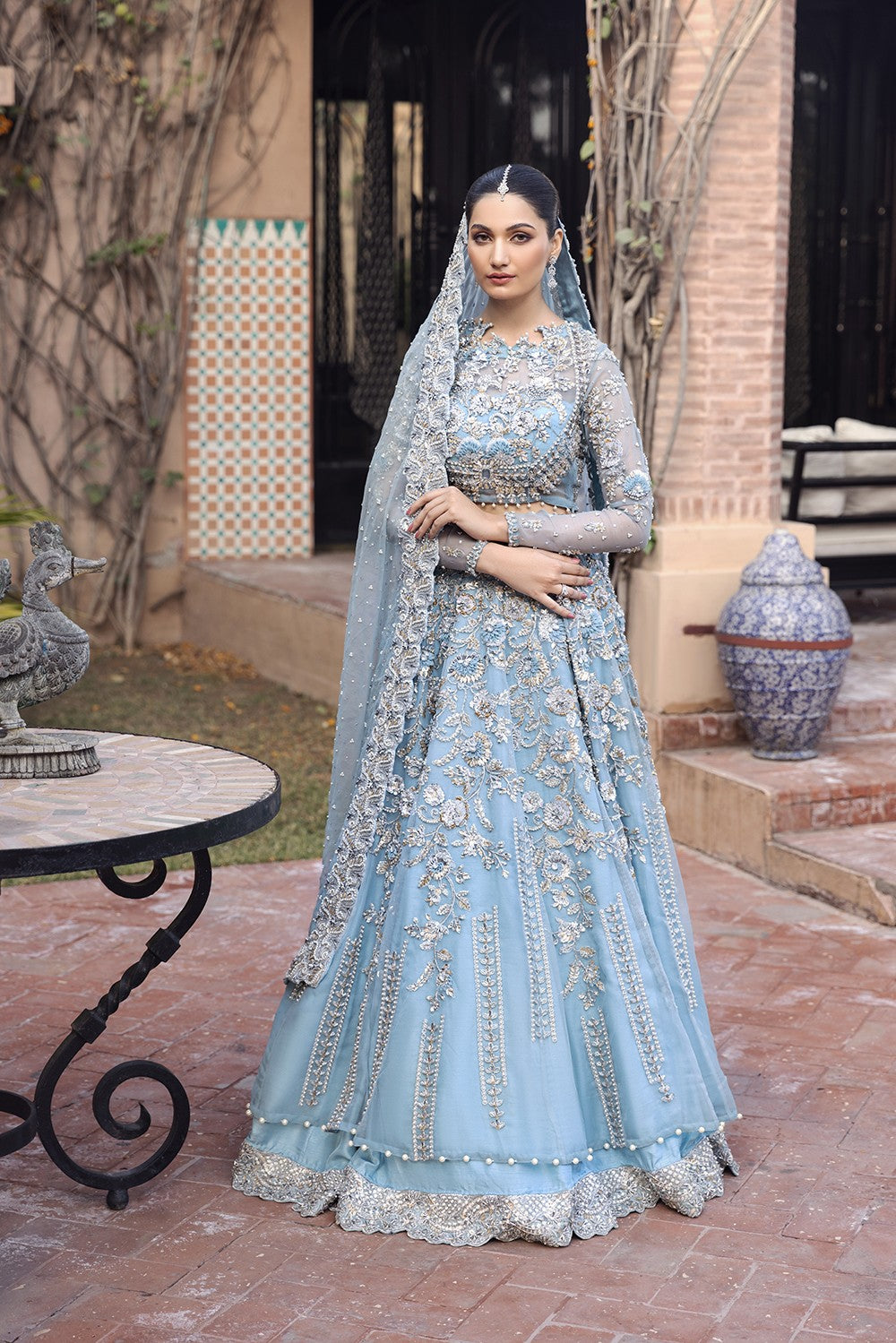Sky Blue Lehenga Choli Pakistani Wedding Dresses – Nameera by Farooq