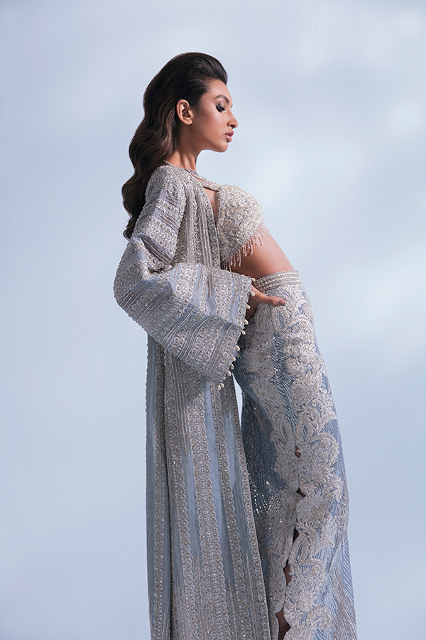 Sky Blue Lehenga Jacket Bridal Pakistani Wedding 2023
