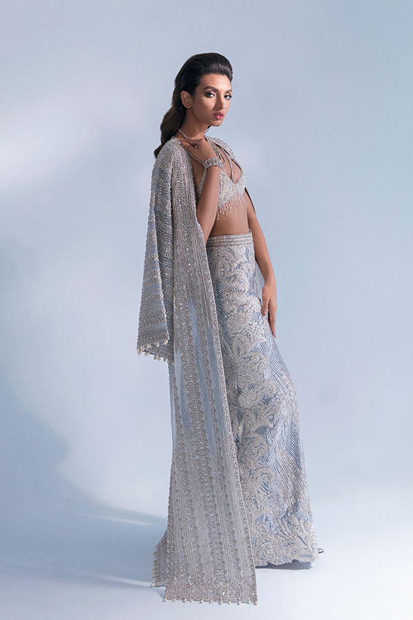 Sky Blue Lehenga Jacket Bridal Pakistani Wedding Dresses