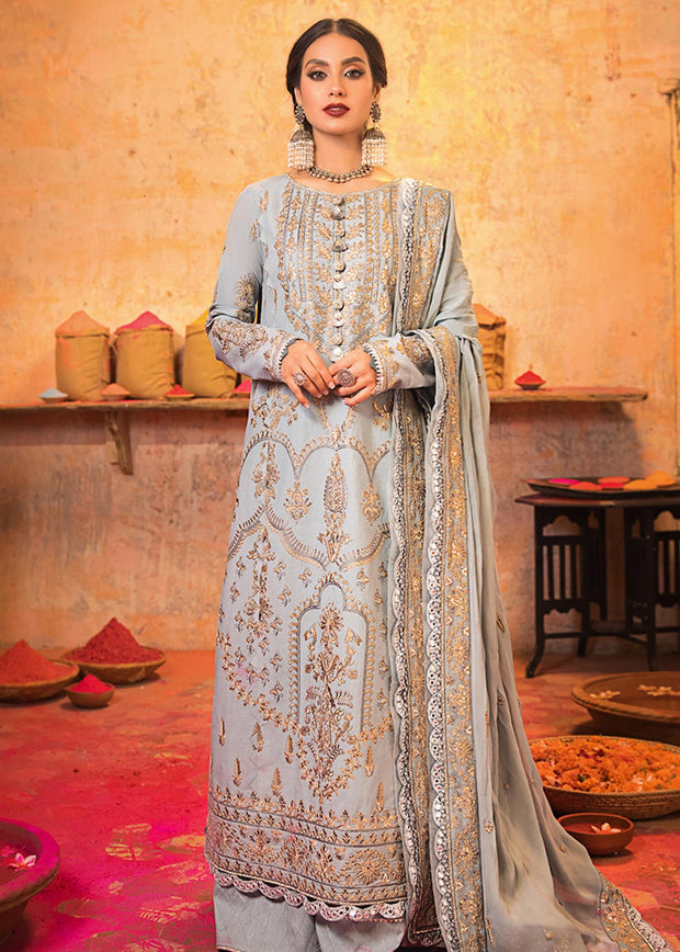 Sky Blue Long Kameez Salwar for Pakistani Party Wear